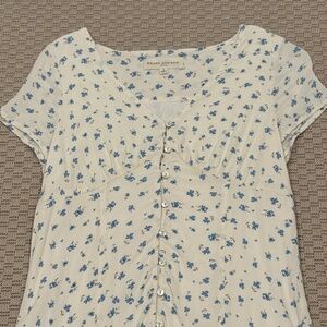 Brass and Roe Mini Dress — Creamy White with Ditsy Blue Florals — Size Small